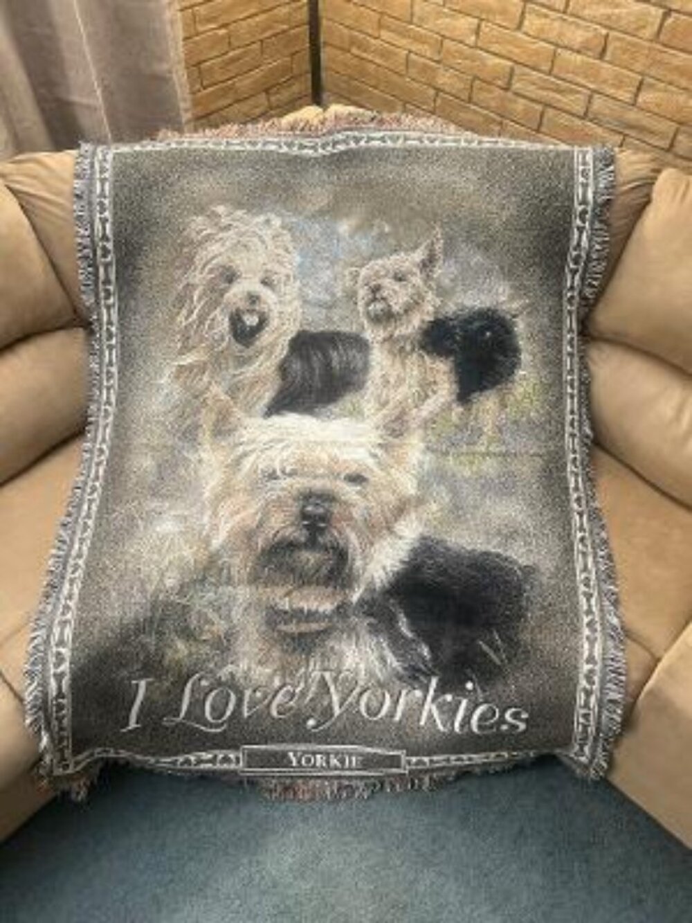 I Love Yorkies Throw Blanket Tapestry Danbury Mint Made USA Heavy Dog Lover